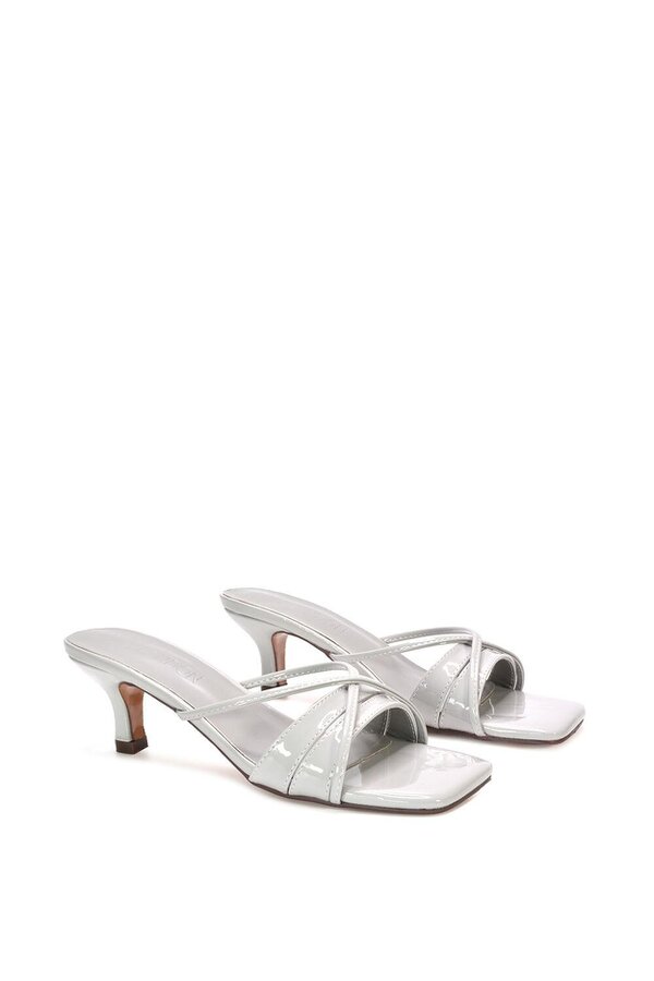 XY LONDON Mid Heeled Sandal Slip On Mules With Square Toe