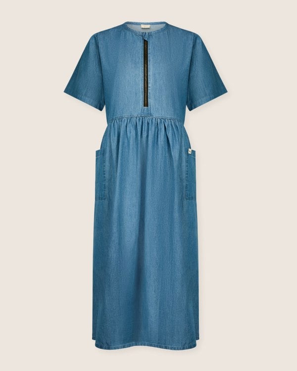 Magda Blue Short Sleeve Midi Dress with a zip front - image 4