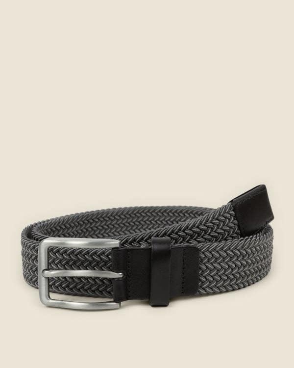 Larsson & Co Grey & White Stitch Detail Woven Casual Stretch Belt