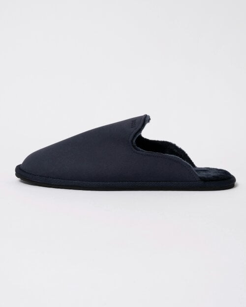 BOSS Orange Mens Shearling-lined slip-on slippers with logo detail - Dark Blue 404