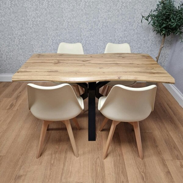 Kosy Koala Modern Dining Set with 4 Cream Plastic Chairs with Faux Leather Seats Kitchen Dining Furniture