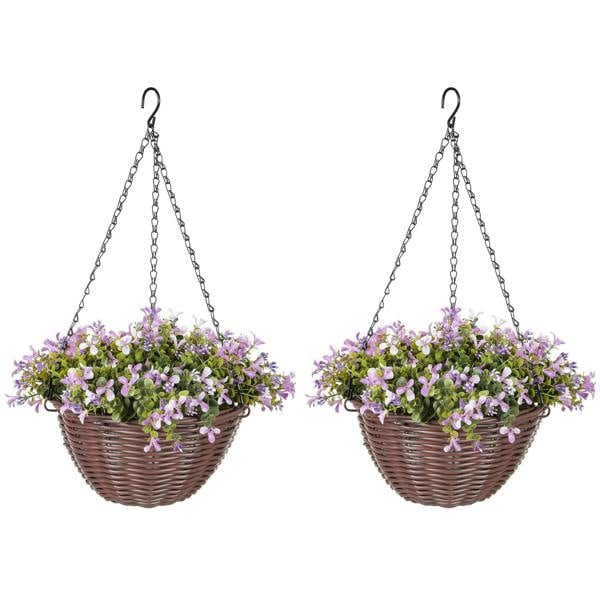 Wyld Haus Fito Set Of 2 Hanging Artificial Flower Baskets With Mixed Leaves And Blooms For Indoor Display