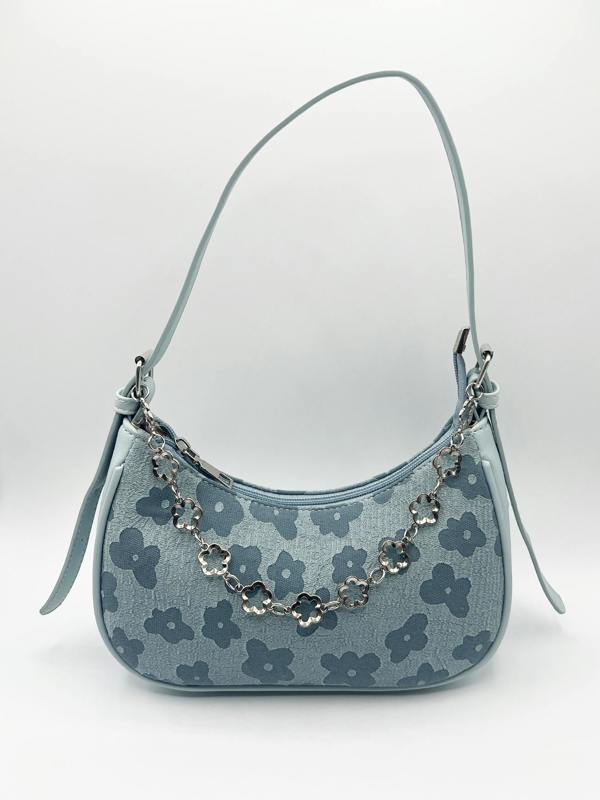Floral Print Miniture Shoulder Bag With Chain - svnx