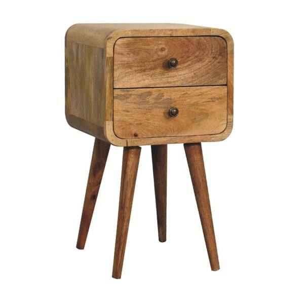 Wyld Haus Parma Mini Oak Mango Wood Curved Bedside 2 Drawers