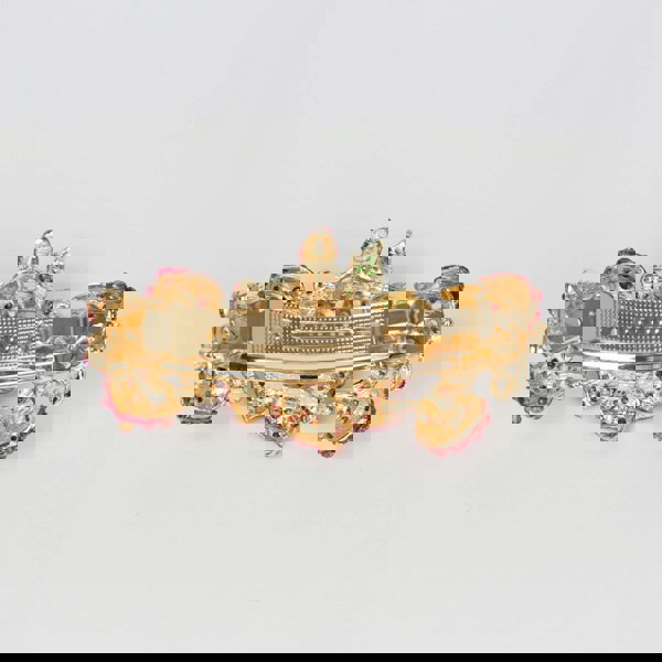 red flower hair clip gold barrette closed