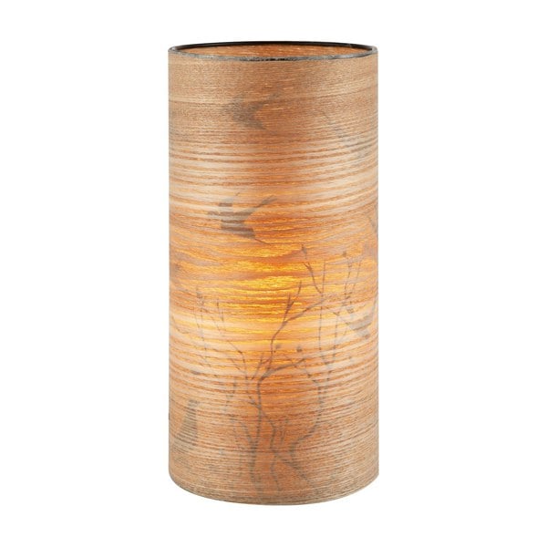 Bamboo Wood Effect Table Lamp with Black Birds and Trees Inner Lining Image 1