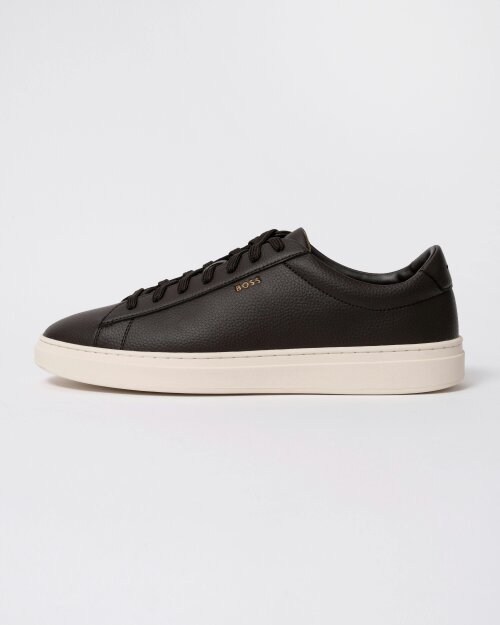 BOSS Orange Kieran Mens Grained-leather trainers with rubber sole - Dark Brown 203