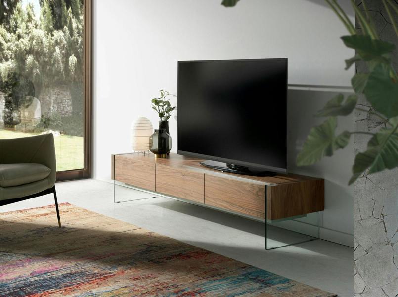 Angel Cerdá Walnut and Tempered Glass TV Stand 3085