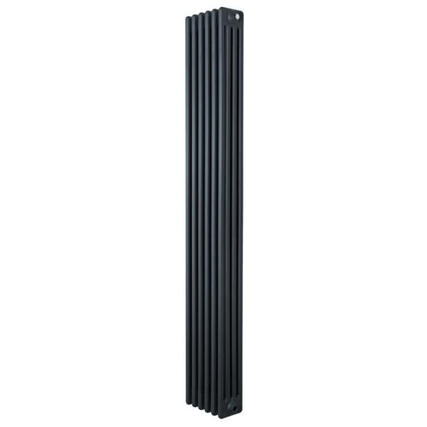 Traditional 4 column radiator in anthracite grey, featuring a sleek vertical design with smooth, textured surfaces and a modern finish