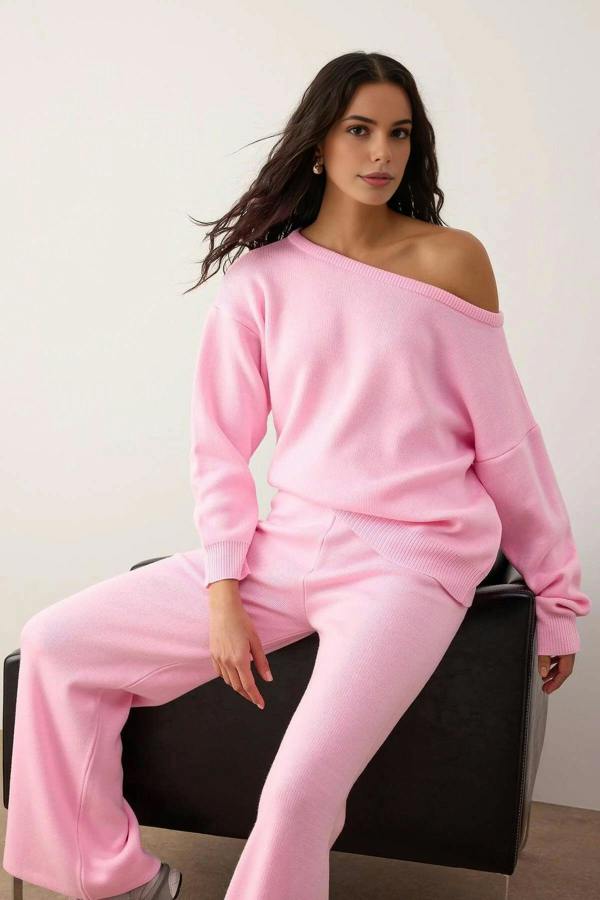 WOVCOR 2-Piece Knitwear Boat Neck Sweater-Pants Set
