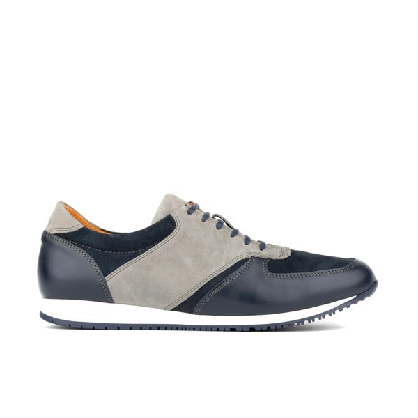 Embassy London San Francisco - Navy & Grey - Men's lace-up leather & suede trainer