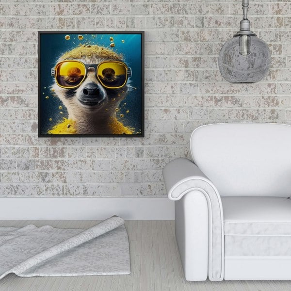 Warren Reed Meerkat With Golden Glasses Splash Art Framed Canvas