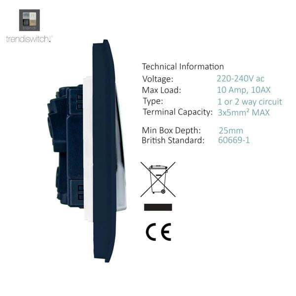 Trendi Switch 3 Gang 1 or 2 way Rocker Light Switch in Navy Blue