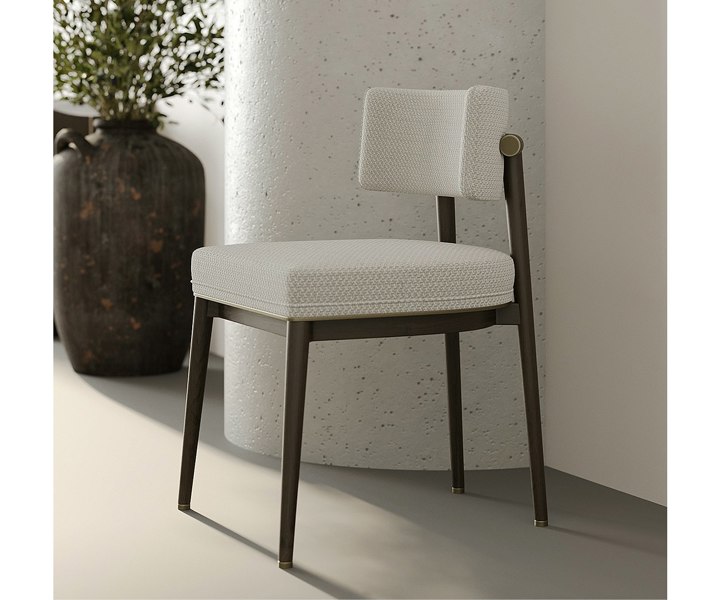 Customisable Frank dining chair with moka oak wood and plush seating for upscale decor.