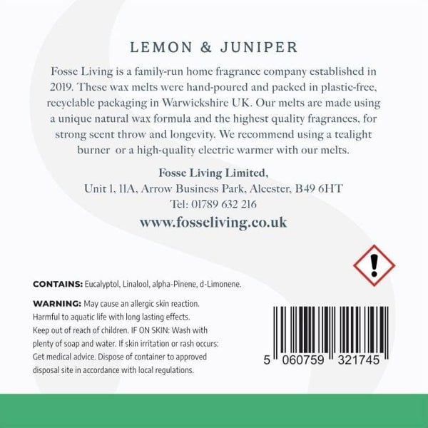 Lemon & Juniper Wax Melts - 16 Pack - Fosse Living | Luxury Home Fragrances