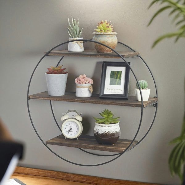 Rafaelo Mobilia Industrial Wooden 3 Tier Round Floating Shelf