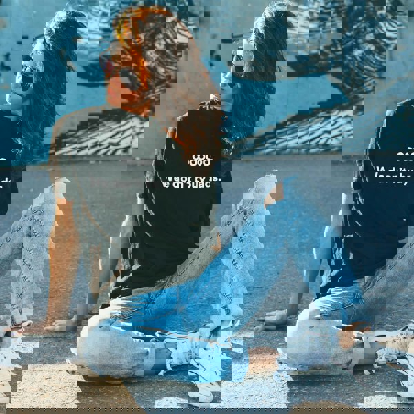 OOOOO Men's Slogan T-shirt "We Don't Buy Ads" Short Sleeve Casualwear, Black