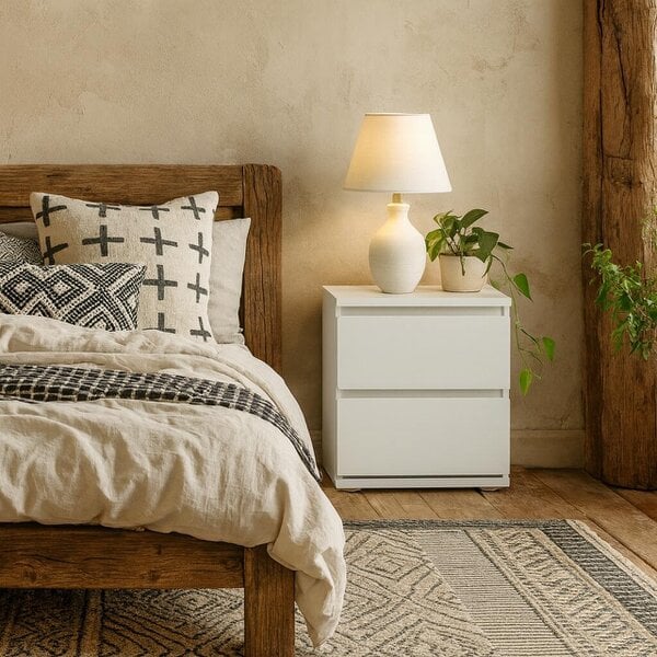 Wyld Haus Copenhagen White Wooden Bedside Table 2 Drawers