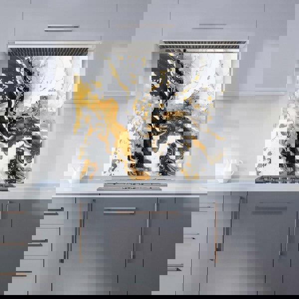 Warren Reed - Designer Gold White And Black Marble Effect Kitchen Splashback