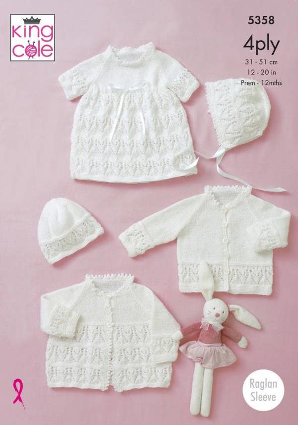 King Cole Comfort 4 Ply Knitting Pattern 5358, Coats, Dresses, Headwear, Cardigans, Blankets for Baby, Premature - 12 Months