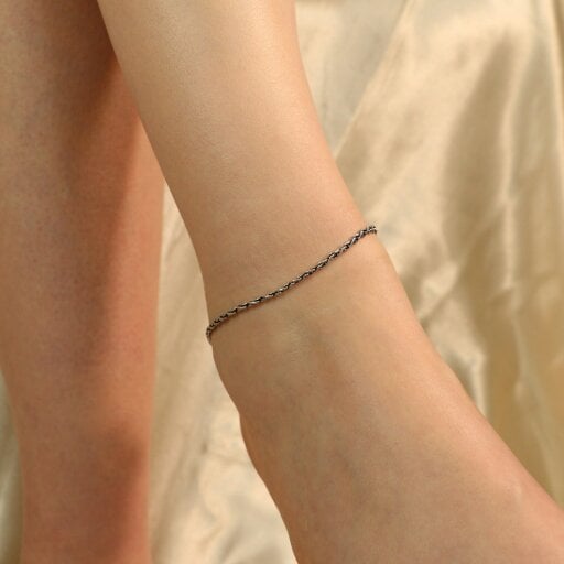 The Colourful Aura Oxidized Silver Plated Twisted Braid Chain Indian Asian Payal Anklet