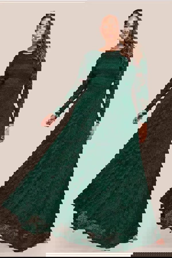 Scalloped Lace A-Line Maxi Dress - Emerald Green DR4496PLUS