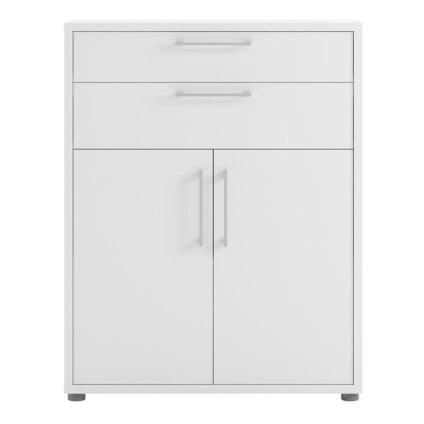 Furniture To Go Prima Bookcase 1 Shelf With 2 Drawers 2 Doors In White