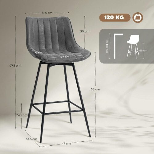 Wyld Haus Pahara Set Of 2 Grey Faux Leather Swivel Bar Chairs
