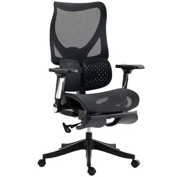 Ergonomic Office Chair with Lumbar Support, Mesh Reclining Desk Chair with Footrest, Adjustable High Back, Black