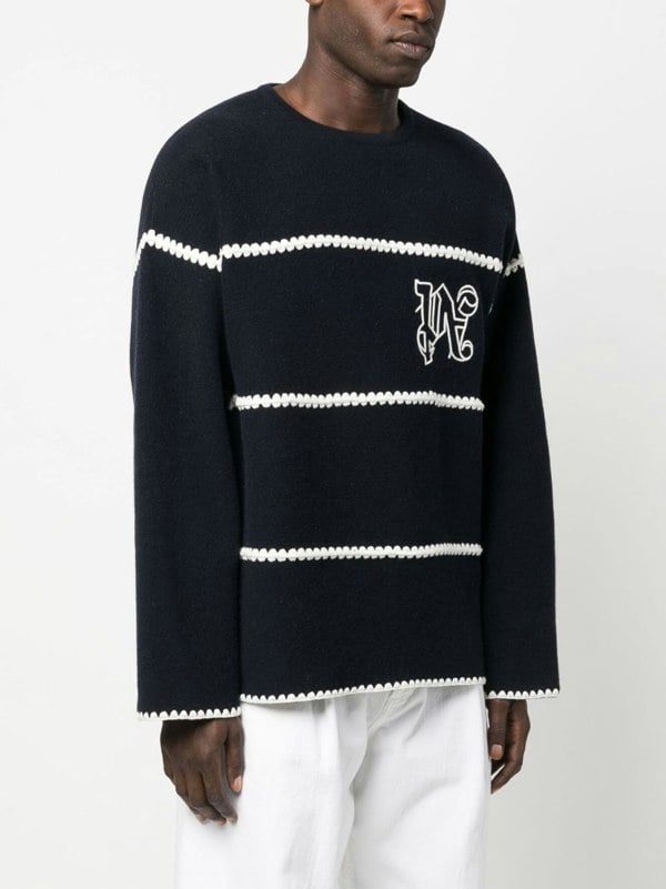 Palm Angels Monogram Striped Sweater Navy Blue - Supplied FashionPALM ANGELS