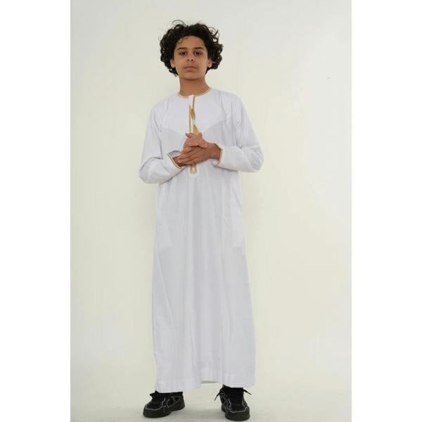 TT-003 - Boy's Emirati Omani Gold Tassel Embroidery Thobe - White - Thobez - 5