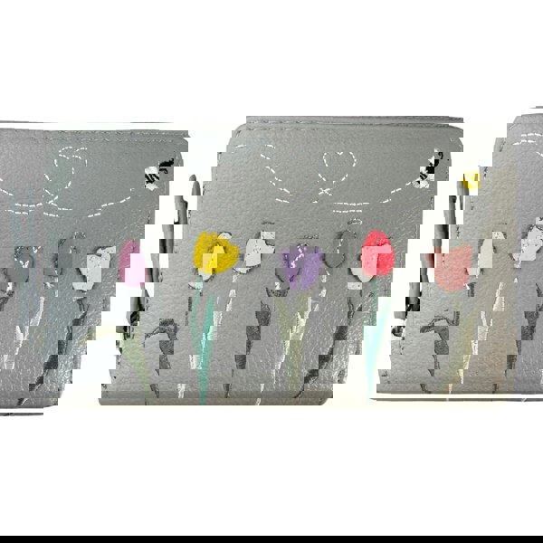 Fores Collection Embroidered Bee & Tulips Zip Around Card & Coin Purse