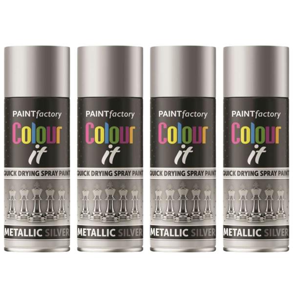 Paint Factory 4X  Metallic Silver Spray Paint 200ml