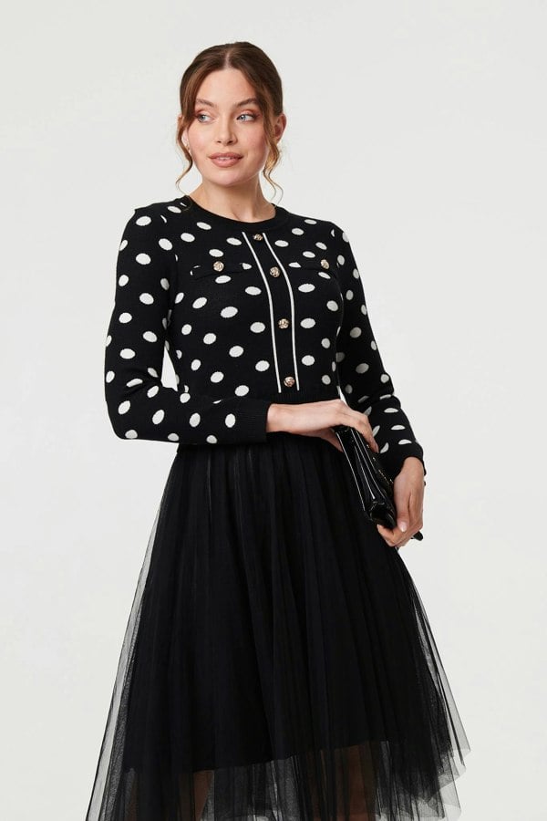 Black | Polka Dot Semi Sheer Mesh Midi Dress