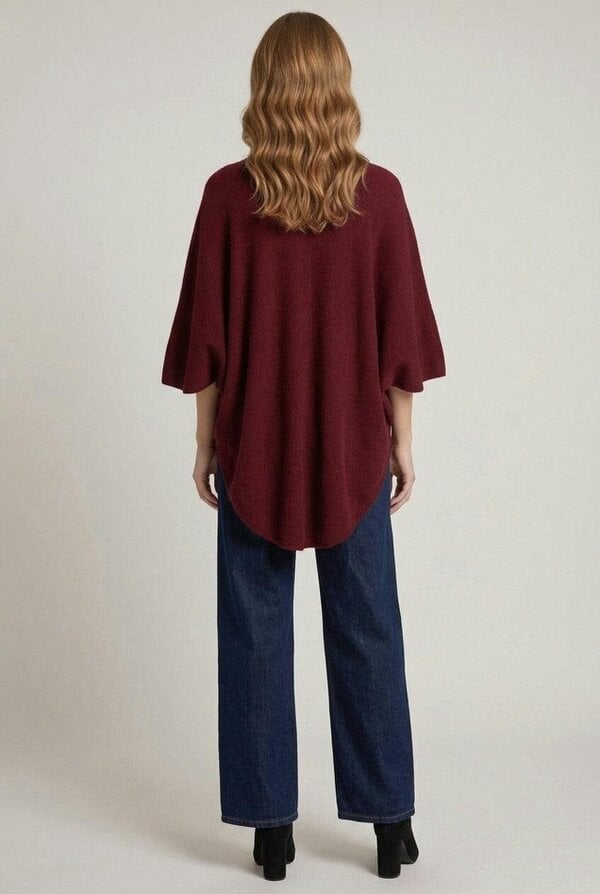 Izabel London Faux Fur Trim Tie Front Relaxed Poncho