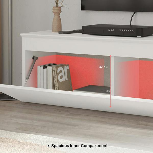 Decortie Modern TV Stand Unit 120cm with Soft-Close Drop-Down Door Non-handle Design & Storage Space, Living Room
