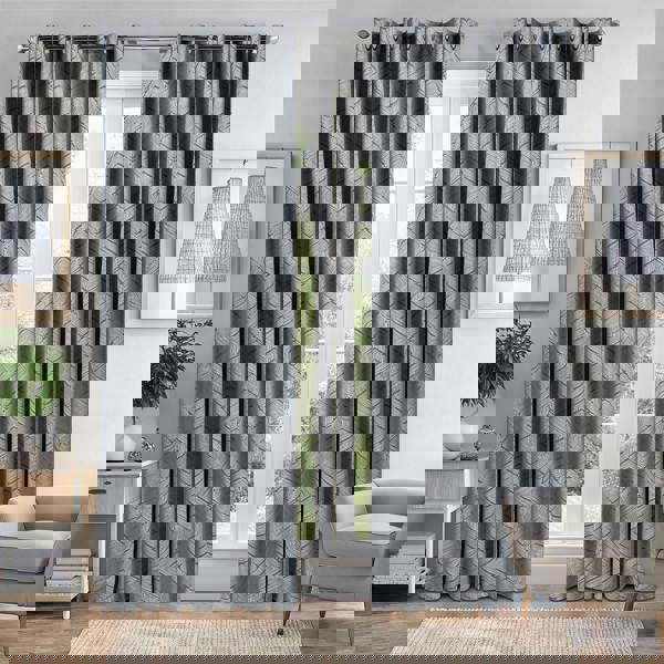 Luxury Living Triple Weave Geometric Aztec Print Ring Top Blackout Curtains