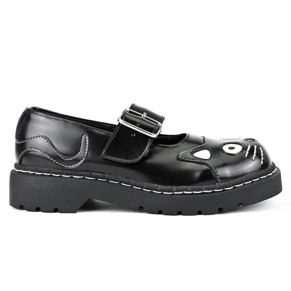 TUK Footwear TUK Womens Mary Jane Kitty Black Leather Platform Goth Shoes - T2025