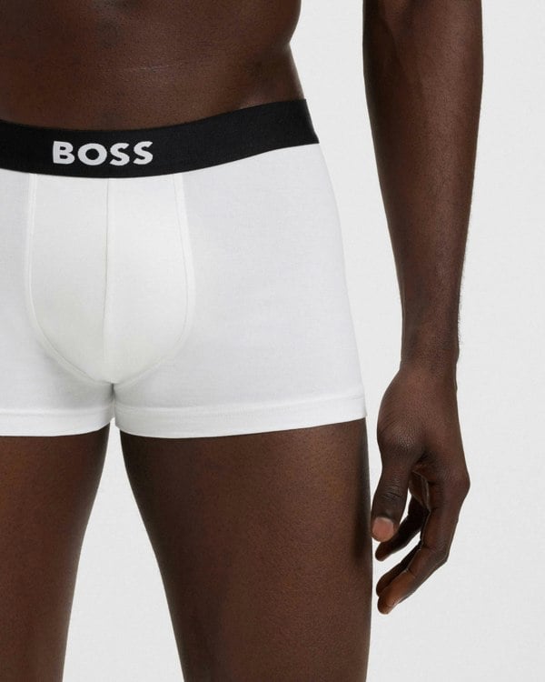 BOSS Orange 3-Pack Mens Stretch-Cotton Trunks with Logo Waistbands - White 100