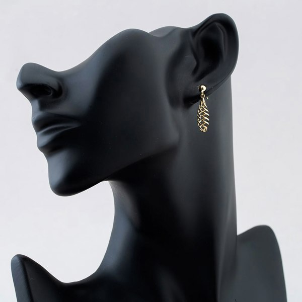 T. H. Baker 9ct Yellow Gold Spiral Lattice Dropper Earrings GER256