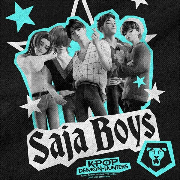 K-Pop Demon Hunters Scrapbook Saja Boys Reusable Tote Bag - Black