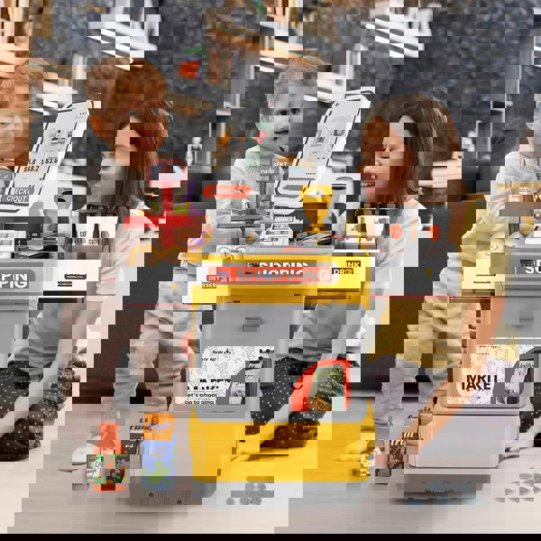 deAO Toys Supermarket Play Toy Set for Kids – Pretend Grocery Store with Shopping Cart, Credit Card Machine, Food Boxes & Accessories