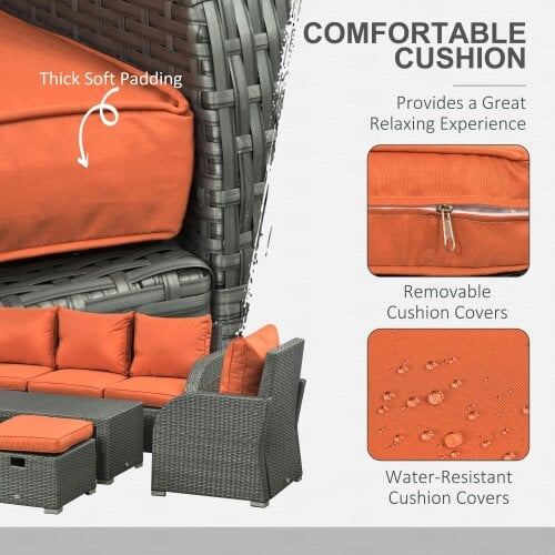 Wyld Haus Lerami Rattan Orange 7 Seater Outdoor Garden Furniture Set Sofa Reclining Armchairs and Footstool