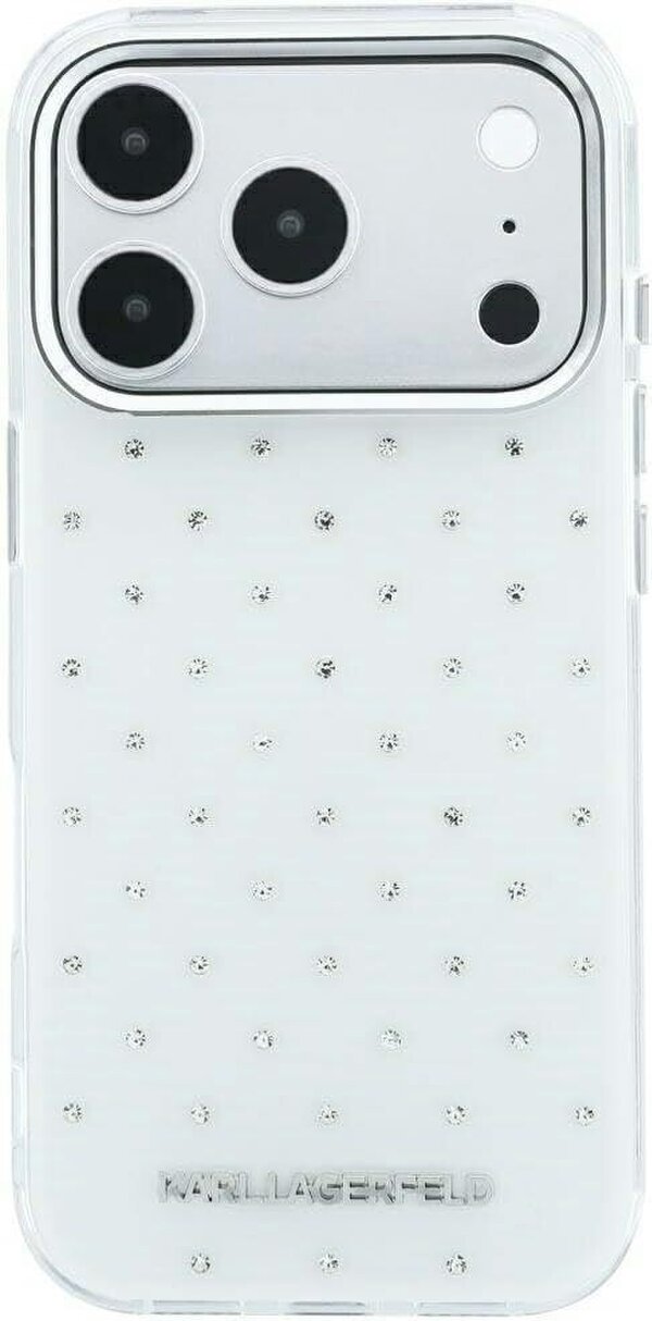 Karl Lagerfeld IML Rhinestones Allover and Electroplated Logo Case for iPhone 17/18 Pro 6.3" White - KLHCP18L6HCRDKLH