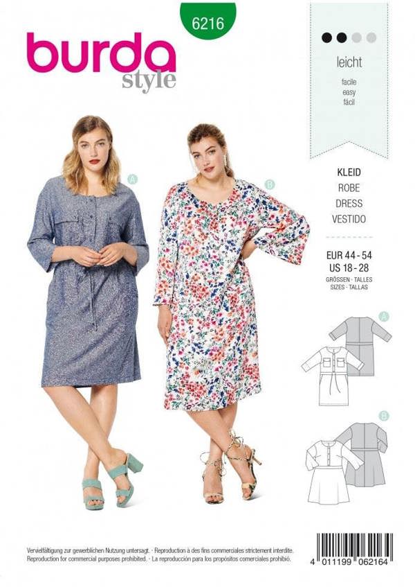 Burda Sewing Pattern 6216 Dresses For Women, Sizes 14-22 - Easy