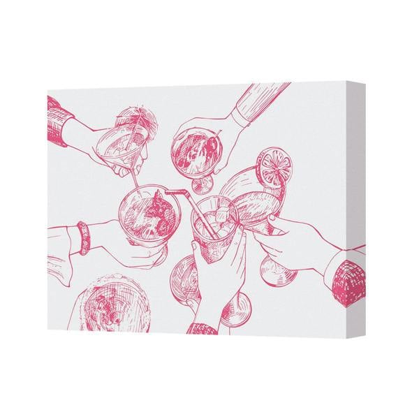 Benjamin Tate Design Cheers With Friends Cocktail Party Canvas Wall Art Pink Line Drawing