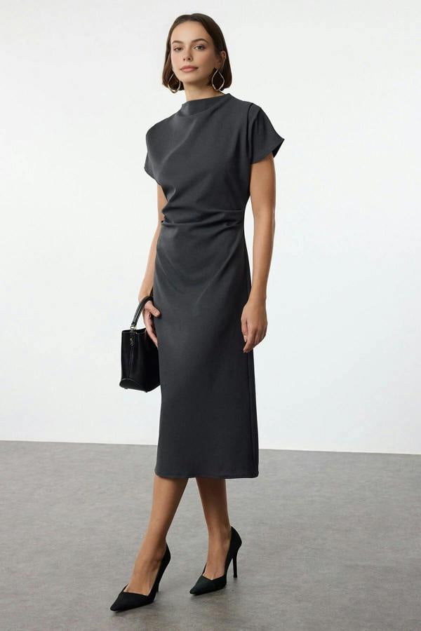 WOVCOR A-Line Cowl Neck Midi Woven Dress