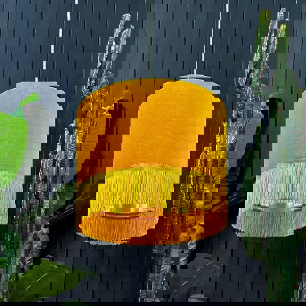 love Frankie butterscotch velvet lampshade with gold lining and fringing