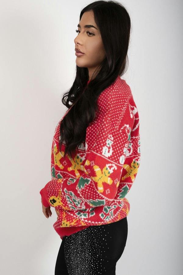 Zailie Christmas Pattern Knitted Jumper - Red
