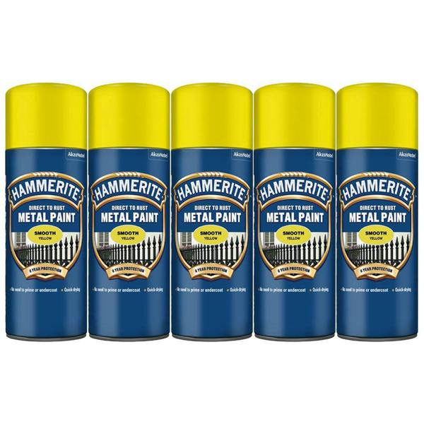 Hammerite 5X Hammerite Smooth Yellow Spray Paint 400ml